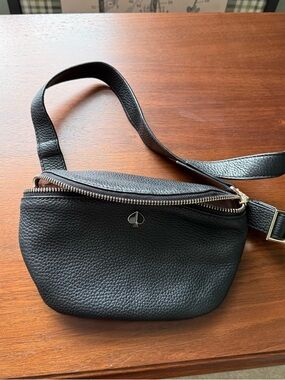 kate spade black pebbled leather belt bag with silver hardware